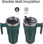 Konokyo 20 oz Tumbler with Handle and 2 Straw 2 Lid, Insulated Water Bottle Stainless Steel Vacuum Cup Reusable Travel Mug,Army Green - Image 4