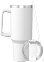 Mynvzrk Personalized Tumblers with Handle Custom 40 Oz Travel Cup With Name Photo Logo Customized Birthday Fathers Mothers Day Gifts for Mom Dad Friend, 1PC, Blank White - Image 3