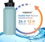 VQRRCKI 32 oz Insulated Water Bottle with Straw Lid & Wide Mouth Lids, Stainless Steel Sports Water Bottles, Double Walled Vacuum, Leak Proof, Turquoise Blue - Image 3