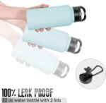 VQRRCKI 32 oz Insulated Water Bottle with Straw Lid & Wide Mouth Lids, Stainless Steel Sports Water Bottles, Double Walled Vacuum, Leak Proof, Turquoise Blue - Image 5