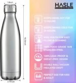 HASLE OUTFITTERS 17oz Stainless Steel Water Bottles Bulk, Vacuum Insulated Water Bottles Double Walled Reusable Metal Sports Water Bottles Keep Drinks Hot and Cold, Stainless, 8Packs - Image 6