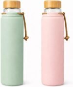 PureTerra Glass Water Bottle – 650 mL / 22 oz | High‑Quality Borosilicate Glass with Silicone Sleeve | Leak‑Proof, Dishwasher Safe, BPA‑Free, Sustainable Travel Bottle (Dusty Rose) - Image 3