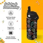 ROVOZAR Game Water Bottle - 16oz Game Controller Stainless Steel Water Bottle with Straw - Funny Gamer Insulated Cup for Boys - Gaming Kids Tumbler for School, Sports, Travel - Image 5