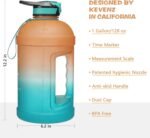 KEVENZ Water Bottle with Time Marker, 1 Gallon Water Bottle with Straw, Leakproof Water Jug, BPA Free, Orange Green - Image 3