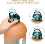 KEVENZ Water Bottle with Time Marker, 1 Gallon Water Bottle with Straw, Leakproof Water Jug, BPA Free, Orange Green - Image 4