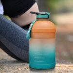 KEVENZ Water Bottle with Time Marker, 1 Gallon Water Bottle with Straw, Leakproof Water Jug, BPA Free, Orange Green - Image 6