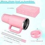 Skywerc 40 oz Tumbler with Handle and Straw, 2 in 1 Lid, Vacuum Insulated Stainless Steel Double Wall Water Bottle Travel Mug - Holiday Gifts for Women Men - Pink - Image 3
