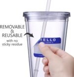 Cupture Classic Insulated Double Wall Tumbler Cup with Lid, Reusable Straw & Hello Name Tags - 24 oz, 2 Pack (clear) - Image 3