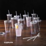 Cupture Classic Insulated Double Wall Tumbler Cup with Lid, Reusable Straw & Hello Name Tags - 24 oz, 2 Pack (clear) - Image 6