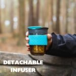 SoleCup. Travel Mug Loose Tea Infuser - Detachable Tea Strainer with Spillproof Lid - BPA-Free Reusable Glass Travel Coffee Cup with Silicone Band (Gray and Pink, 12oz) - Image 4