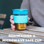 SoleCup. Travel Mug Loose Tea Infuser - Detachable Tea Strainer with Spillproof Lid - BPA-Free Reusable Glass Travel Coffee Cup with Silicone Band (Gray and Pink, 12oz) - Image 6