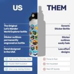 LET'S WANDER World Explorer Adventure Water Bottle with 50 Waterproof Stickers - 32oz Leakproof Insulated Stainless Steel with Straw - Travel Goal Gift Bottle (White) - Image 6