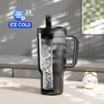 Meoky 32 oz Tumbler with Handle and Flip Straw, 100% Leakproof Tumbler with Lid and Straw, Stainless Steel Insulated Cup, Cupholder Friendly, Keeps Cold for 24 Hours (Night) - Image 3