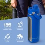 ThermoProof Insulated Water Bottle – Stainless Steel, Wide Mouth, Screw Lid & Spout Lids, Leakproof, Dishwasher Safe, Reusable – Keeps Drinks Hot or Cold – for Adults & Kids – 18oz, Blue - Image 3