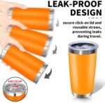 HAOLI 1 Pack 20oz Stainless Steel Tumbler with Lid, Leakproof Double Wall Travel Mug for Hot/Cold Drinks, Home Office Outdoor Party Use, Durable Powder Coated Insulated Cup/Orange - Image 4