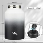 Konokyo Half Gallon Jug with Handle,64 oz Insulated Water Bottle with Carrying Pouch,Double Wall Vacuum Stainless Steel Metal Bottle,Day Night - Image 3
