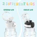 OLDLEY Kids Water Bottle for School, 12 oz (2 lids) BPA-Free Reusable Leak-Proof Durable Tritan Plastic Water Bottles with Straw & Chug Lids, Anti-dust Spout Cover (Clear) - Image 5