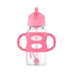 Dr. Brown's Milestones Wide-Neck Sippy Straw Bottle with 100% Silicone Handles and Weighted Straw, 9 oz/270 mL, Gray & Pink, 6m+, 2 Count (Pack of 1) - Image 6