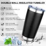 FLIFQI 20oz Tumbler with Lid Double Wall Vacuum Insulated Travel Coffee Mug Stainless Steel Thermal Cup Powder Coated Sturdy Coffee Tumbler for Hot and Cold Beverage (Black,1) - Image 5
