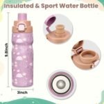 PIQUEBAR Kids insulated Water Bottle 17oz & Sport Water Bottle 24oz Set, Stainless Steel Metal Vacuum Water Bottles, Leakproof Tritan Sport Water Bottles for School Boys Girls, Pink Jellyfish - Image 5