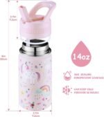 Kids Water Bottle,14oz Stainless Steel Insulated Water Tumbler Leak-Proof,School Water Mug,Small and Portable,Suitable for Boys and Girls to Use(Pink cartoon unicorn) - Image 4