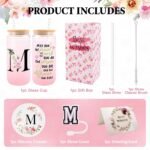 WINOWIMO Initial Glass Cups with Lids and Straws, Personalized Gifts for Women, Iced Coffee Cup Glass Tumbler, Birthday Bridesmaid Proposal Inspirational Customized Gifts for Her Girls (M) - Image 4