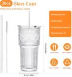 SoulTimes 20oz Ribbed & Floral Glass Tumbler Set of 2 – Reusable Glass Cups with Lid and Glass Straw, Iced Coffee Cups for Water, Smoothie, Milk, Cocktail & More – Perfect for Daily Use & Travel - Image 3