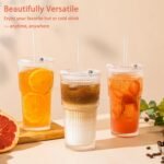 SoulTimes 20oz Ribbed & Floral Glass Tumbler Set of 2 – Reusable Glass Cups with Lid and Glass Straw, Iced Coffee Cups for Water, Smoothie, Milk, Cocktail & More – Perfect for Daily Use & Travel - Image 4