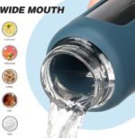 NOLOGLAZIC 32oz Glass Water Bottle with Straw and 2 Lids- Bamboo and Spout Lid,Motivational Sports Water Bottle with Silicone Sleeve and Time Marker,Reusable for Gym, Outdoors,Dark Blue - Image 5