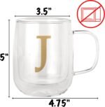 COLLECTIVE HOME - Double Walled Glass Coffee Mugs, Insulated Coffee Mug with Handle, Personalized Gifts for Women, Men, Christmas, 14 oz Monogram Cups (J) - Image 3