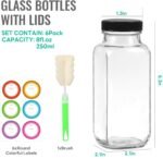CAKKVDE 8 oz Glass Juice Bottles with Lids 6 Pack,Reusable Glass Drink Bottles,250ml Water Drinking Jars for Milk,Juicing,Kombucha,Ginger,Beverage Glassware,Juice Drinking Jars - Image 3