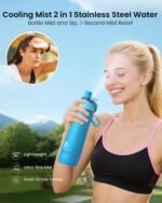 Water Bottle Stainless Steel Insulated - Mist & Sip Cooling Function Portable - Large 24OZ, BPA-Free, Leak-Proof, Silicone Spout Cover, Lightweight for Gym School Camp Sport Play Cycling Light Blue - Image 3
