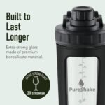 Paddi Glass Shaker Bottle for Protein - Odorless, BPA Free, Leak-Proof - 20 OZ | Graduated Ideal Fitness, Milkshake and Smoothies - Image 4