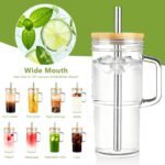 Birity 24oz Glass Cups with Lids and Straws,Glass Tumbler with Handle,2 set–Reusable Glass Ice Coffee Cups with Lid and Straw for Smoothies,Tea,Juice,Boba Cup for Cold & Hot Drinks,Travel Cup - Image 3