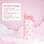 Bow Kids Water Bottle With Straw Lid 12oz Insulated Stainless Steel, Travel Tumbler, Pink Bow Gifts For Girls, Birthday, Christmas, Back To School - Image 3