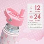 Bow Kids Water Bottle With Straw Lid 12oz Insulated Stainless Steel, Travel Tumbler, Pink Bow Gifts For Girls, Birthday, Christmas, Back To School - Image 4