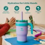 REDUCE 14 Oz Coldee Kids Tumbler with Lid and Straw - Coldee Insulated Travel Mug - Spill-Proof, Sweatproof Stainless Steel, BPA-Free - Includes Handle, Reusable Silicone Straw - Touchdown Blue - Image 4