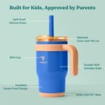 REDUCE 14 Oz Coldee Kids Tumbler with Lid and Straw - Coldee Insulated Travel Mug - Spill-Proof, Sweatproof Stainless Steel, BPA-Free - Includes Handle, Reusable Silicone Straw - Touchdown Blue - Image 5