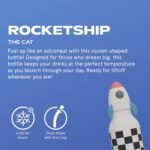 asobu Bestie Bottle Insulated Stainless Steel Water Bottle with Detachable Soft Animal Head Fun Drinking For Kids and Teens with Flexible Reusable Straw 16 Ounce (Rocket Checker Bottle) - Image 3
