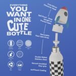 asobu Bestie Bottle Insulated Stainless Steel Water Bottle with Detachable Soft Animal Head Fun Drinking For Kids and Teens with Flexible Reusable Straw 16 Ounce (Rocket Checker Bottle) - Image 4
