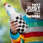 asobu Bestie Bottle Insulated Stainless Steel Water Bottle with Detachable Soft Animal Head Fun Drinking For Kids and Teens with Flexible Reusable Straw 16 Ounce (Rocket Checker Bottle) - Image 5