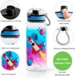 Home Tune 23oz Kids Water Bottle for School Boys, BPA FREE Tritan, Leak Proof Flip Top Lid, Easy Clean, Carry Handle - Rocket - Image 3