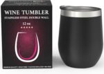 CHILLOUT LIFE 12 oz Stainless Steel Wine Tumbler with Lid - Double Wall Vacuum Insulated Wine Cup Glass Keeping Cold & Hot for Coffee, Champagne, Cocktails, Ice Cream - Powder Coated Black - Image 3