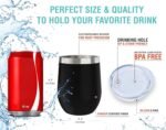 CHILLOUT LIFE 12 oz Stainless Steel Wine Tumbler with Lid - Double Wall Vacuum Insulated Wine Cup Glass Keeping Cold & Hot for Coffee, Champagne, Cocktails, Ice Cream - Powder Coated Black - Image 4