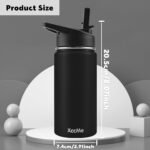 XccMe 16 oz Kids Water Bottle with 4 Lids,2 Pack Water Bottles for School,Insulated Kids Thermos with Straw Lid,Straw Brush,Cute Stickers (Black 2) - Image 4