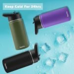 XccMe 16 oz Kids Water Bottle with 4 Lids,2 Pack Water Bottles for School,Insulated Kids Thermos with Straw Lid,Straw Brush,Cute Stickers (Black 2) - Image 7