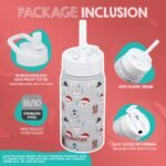 FAHRMOSIS 14 OZ Kids Water Bottle with Straw & 2 Lids (Flip & Spout) Leak Proof Metal Insulated Stainless Steel Reusable Tumbler for School & Sports Water Bottle - White (Winter) - Image 3