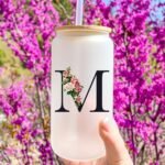Personalized Glass Cups with Lids and Straws, Monogrammed Gifts for Women, Custom Tumbler, Cute Customized Mug, Aesthetic Stuff, Initial Iced Coffee Cup, Birthday Bridesmaid Gifts, L - Image 5