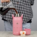 Insulated Water Bottle with Handle and Strap,Vacuum Travel Tumbler with Cup Lid,Thermo Coffee Cup for Hot Cold Drinks 27 OZ,Beige - Image 6