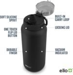 Ello Cooper 40oz Stainless Steel Water Bottle with Straw and Carry Handle, Double Walled and Vacuum Insulated Metal, Leak Proof Locking Lid with Soft Silicone Spout, Reusable, BPA Free, Black - Image 4